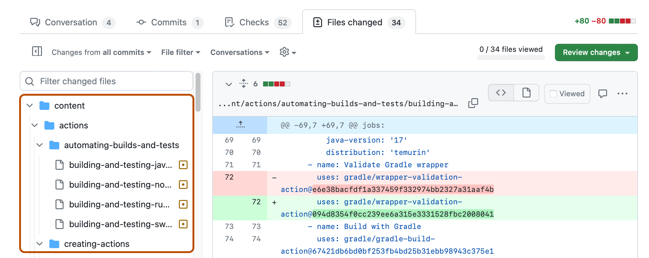 Filtering files in a pull request GitHub Docs