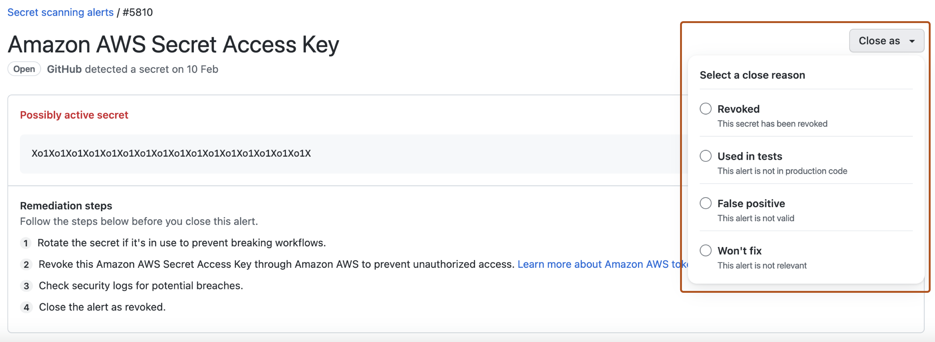 Managing alerts from secret scanning GitHub Docs