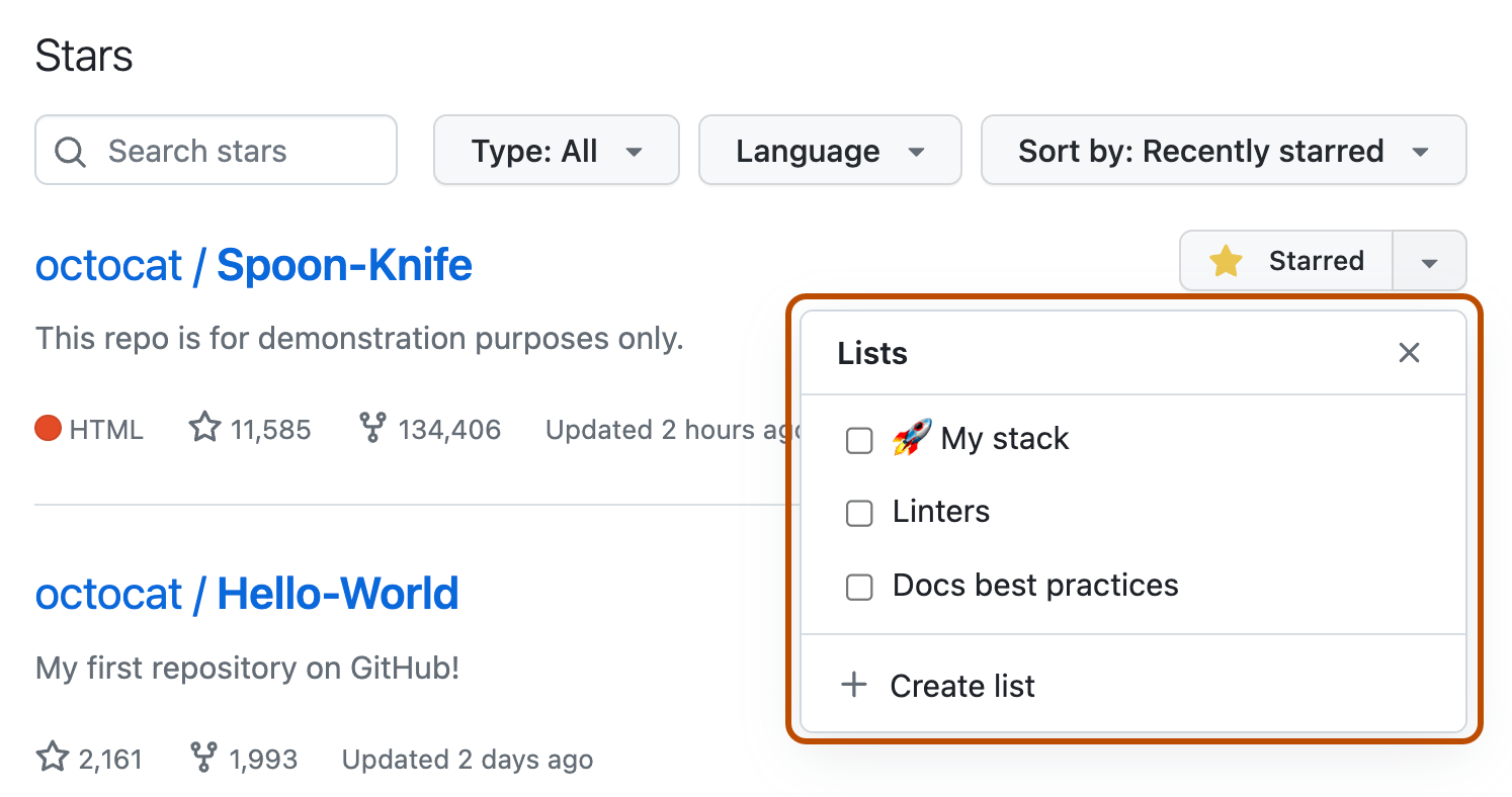 Saving repositories with stars GitHub Docs