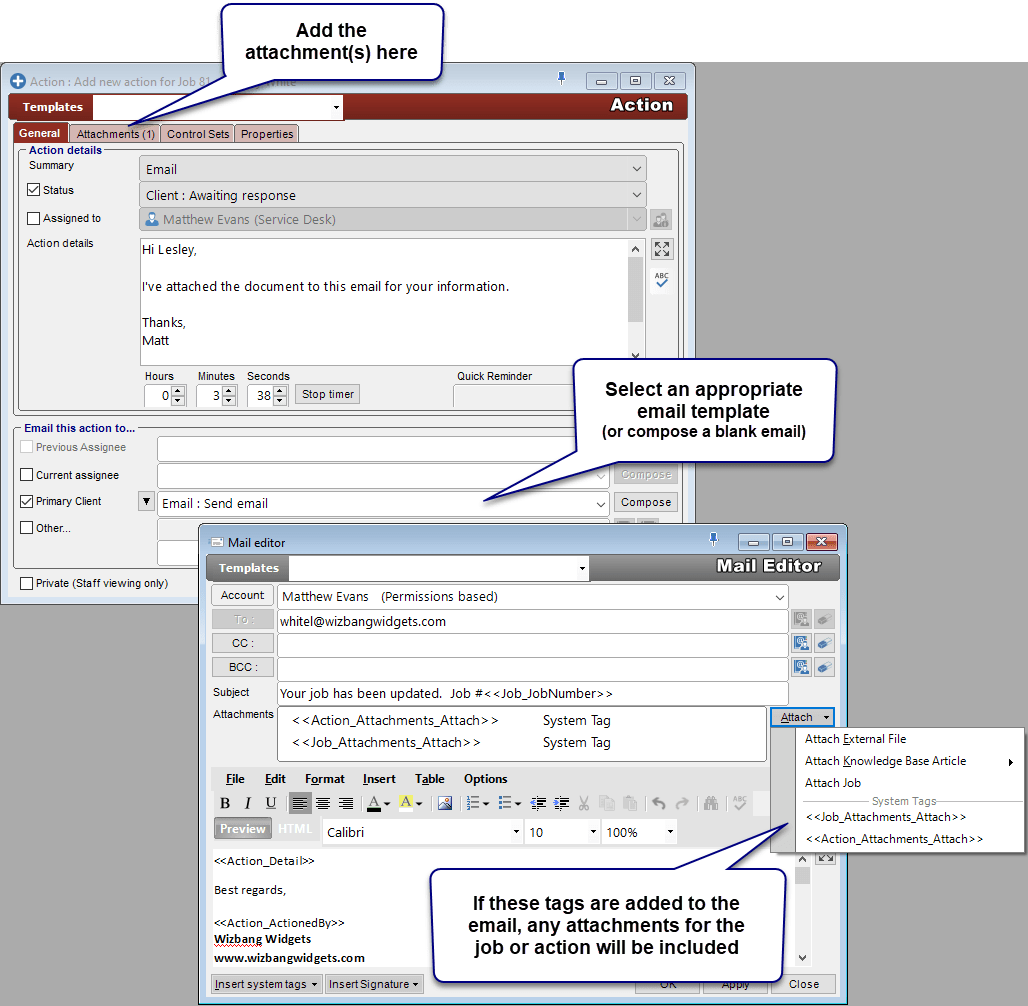 Emailing Attachments HelpMaster Service Management Software Documentation(09)
