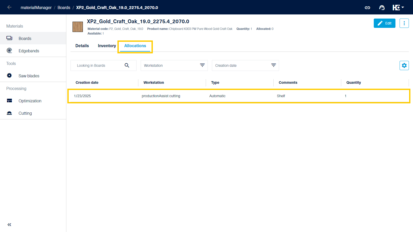 Handling of offcuts homag docs