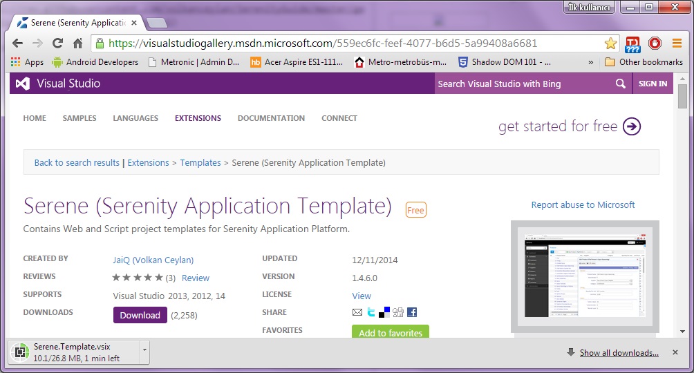 Installing Serene From Visual Studio Gallery · Serenity Developer Guide