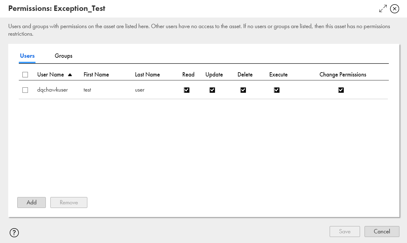 Verifying permissions on an exception task