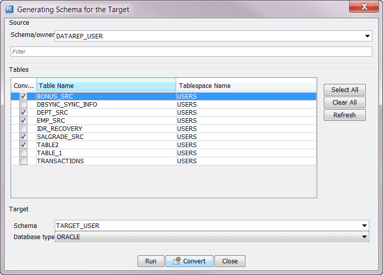 Generating Target Tables Based on Source Table Schema