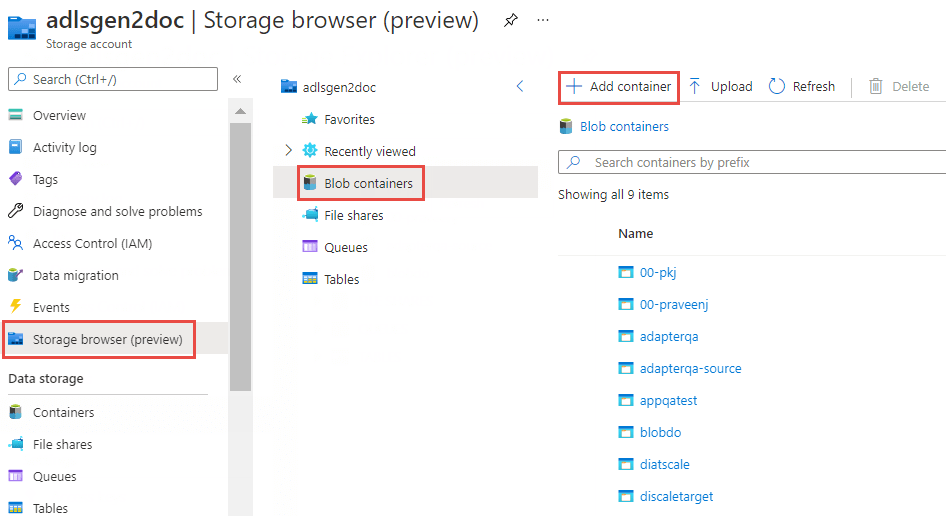 Creating a Blob Container in the Storage Account