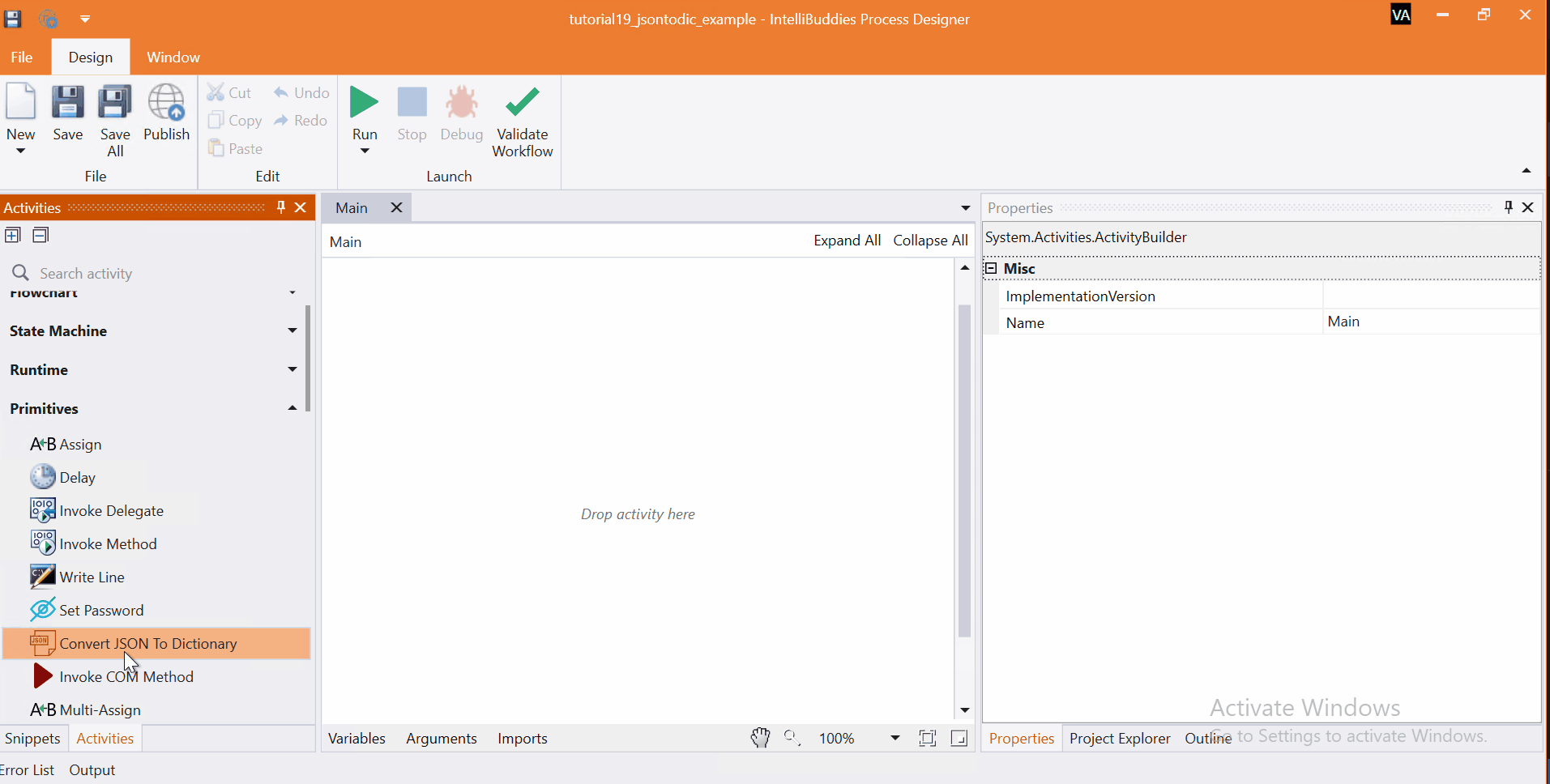 Converting JSON To Dictionary Activity IntelliBuddies® Documentation Portal