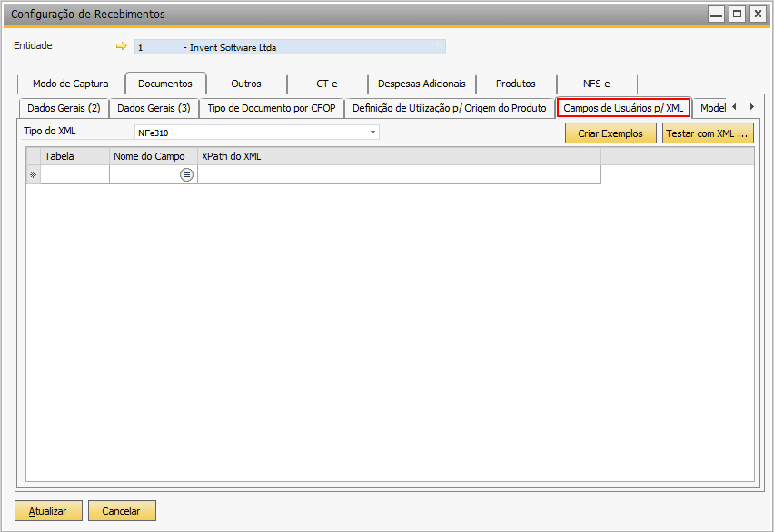 Campos de Usuários p/ XML — TaxOne DFe 0.25.3