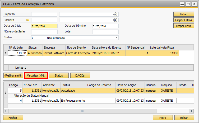 Visualizar XML de Carta da Correção Eletrônica — TaxOne NFe 3.76.6