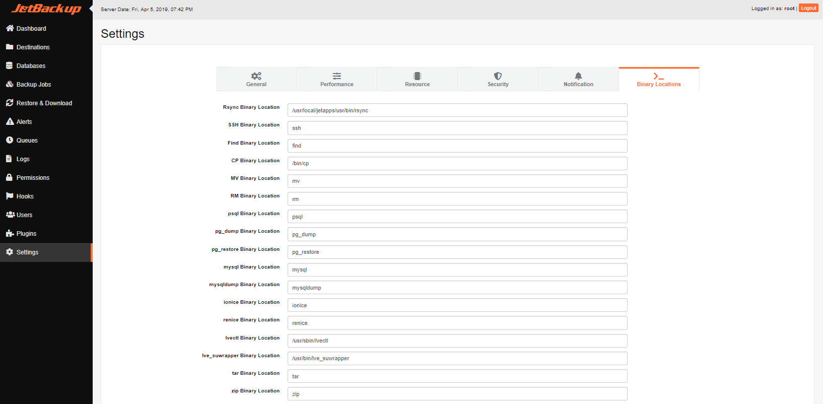 Binary Locations — JetBackup for Linux Documentation documentation