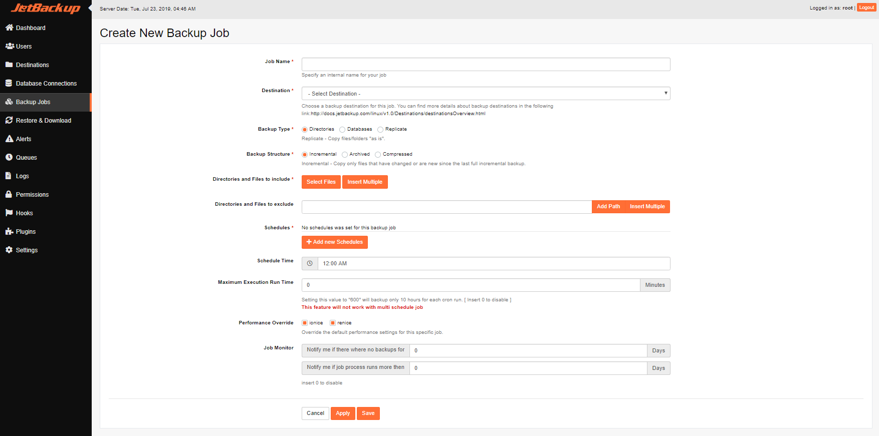Create New Backup Job — JetBackup for Linux Documentation documentation