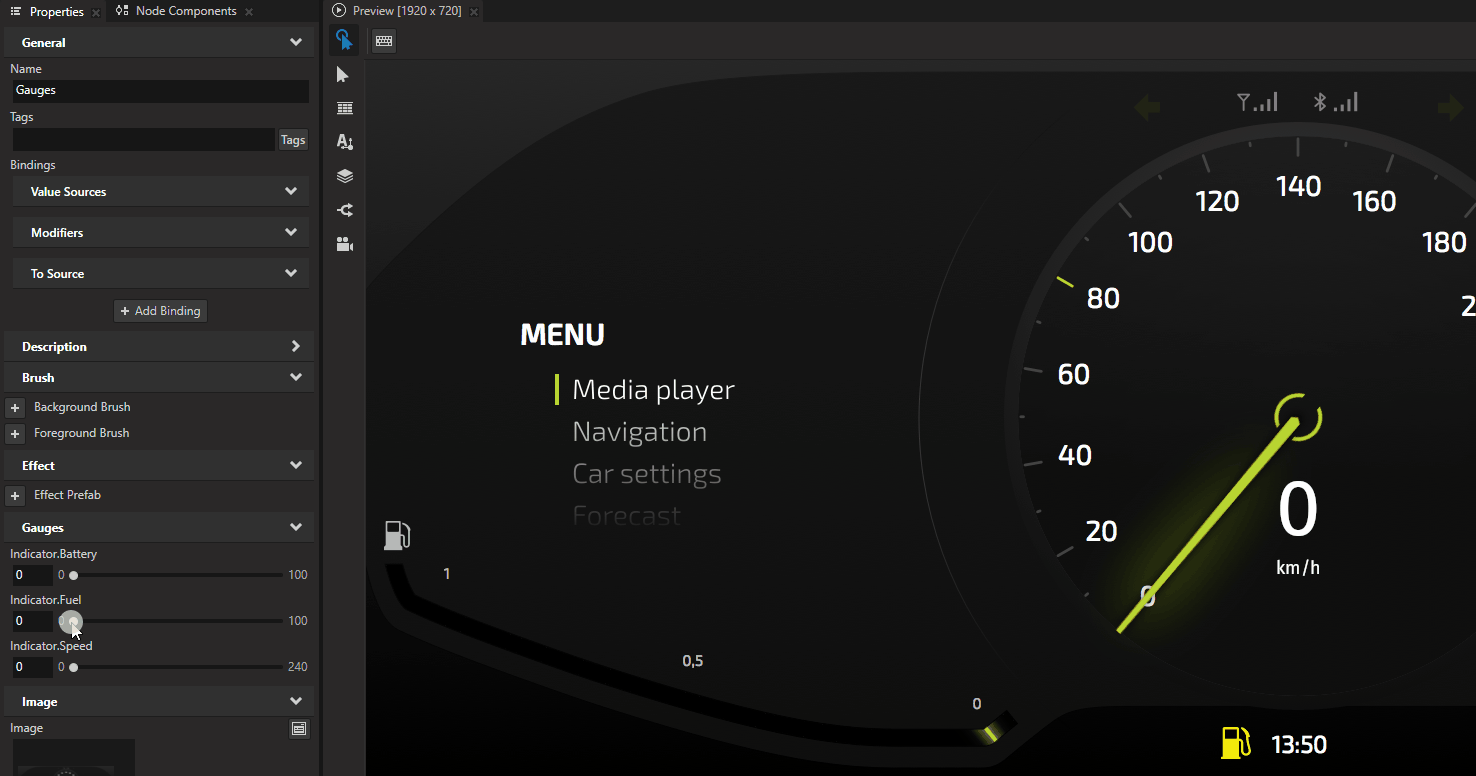 Step 1 Create the fuel level indicator Kanzi framework 3.9.6