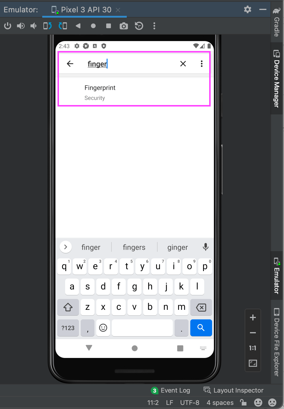 Configure fingerprint setting in an Android emulator Katalon Docs