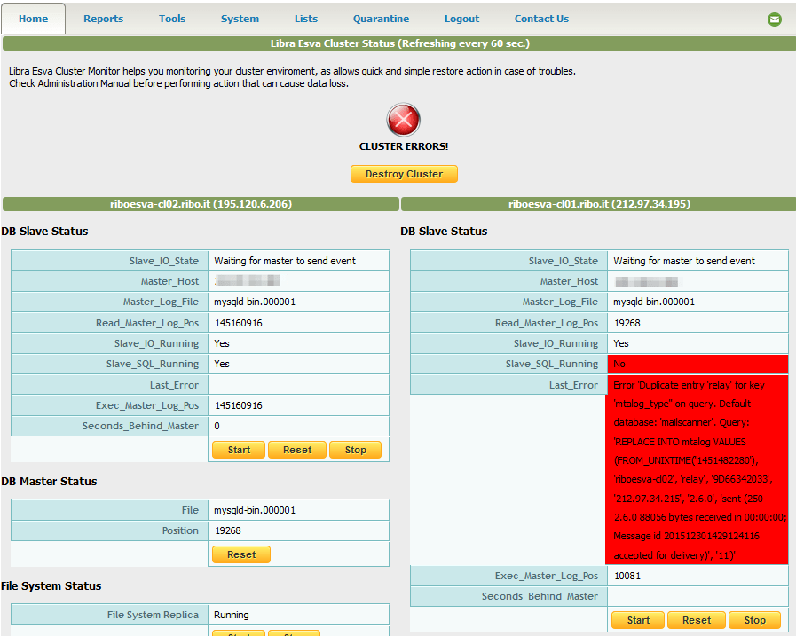 Cluster Error Recovery Procedure Libraesva Docs