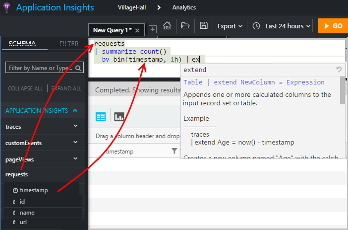 Verwenden von Analytics, dem leistungsfähigen Suchtool von Azure Application Insights
