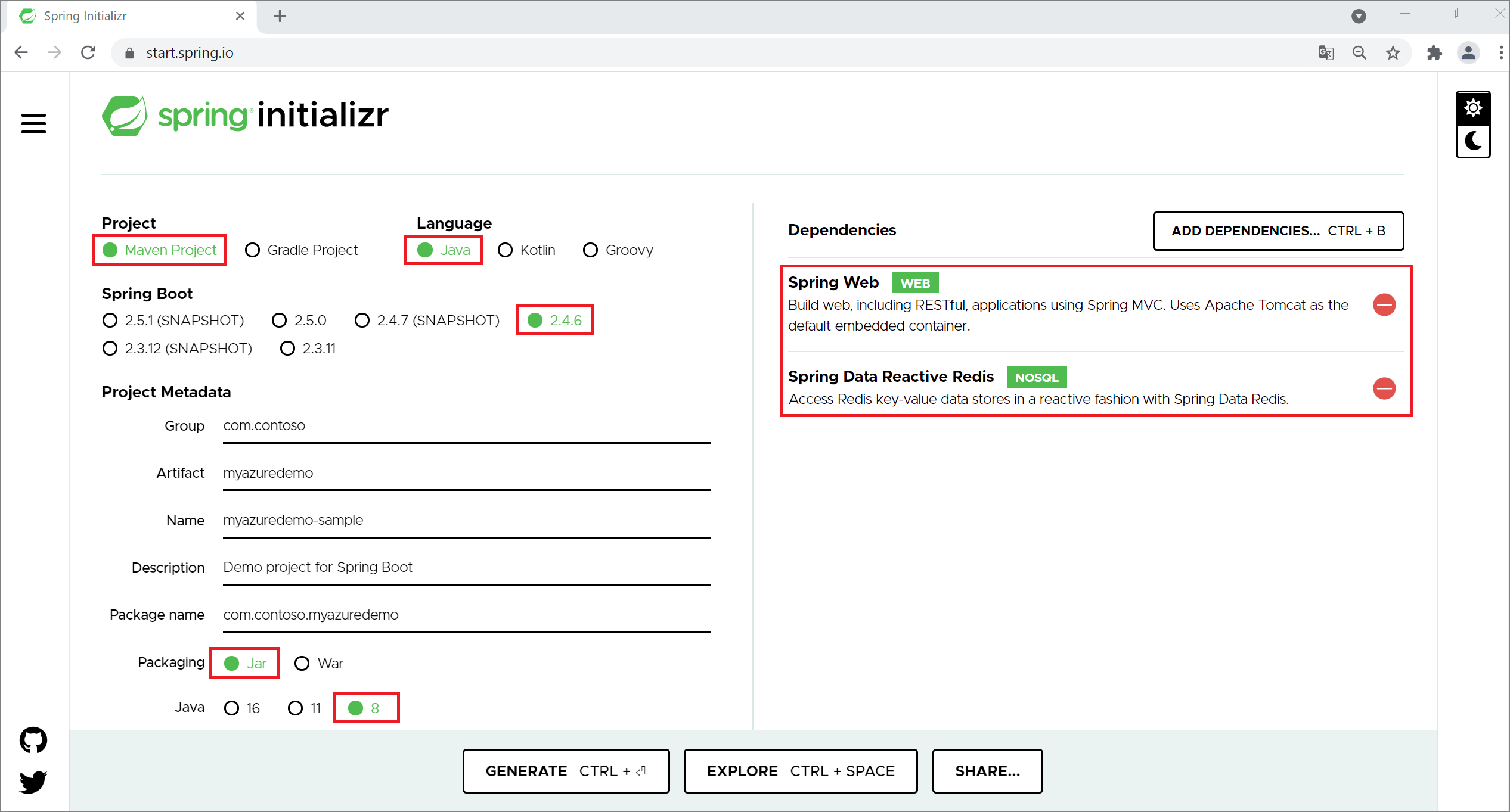 Create a Spring Boot Initializer app Azure Redis Cache Microsoft Docs