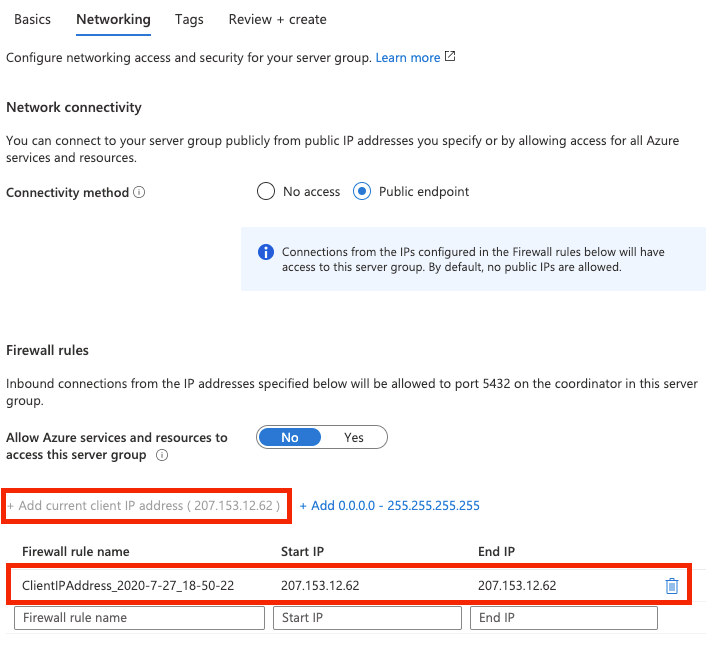 Quickstart create a server group Hyperscale (Citus