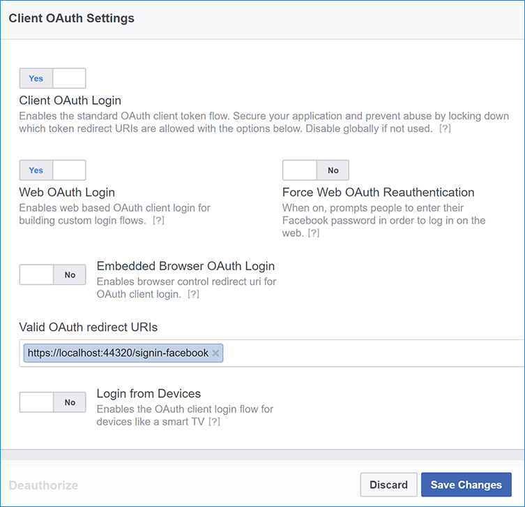 Facebook external login setup in Core Microsoft Docs
