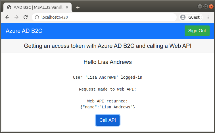 Tutorial Protect a Node.js web API using Azure AD B2C and