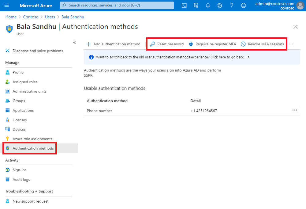 Manage user authentication methods for Azure AD MultiFactor