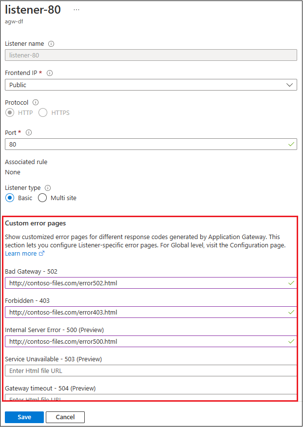 Create Azure Application Gateway custom error pages | Microsoft Docs
