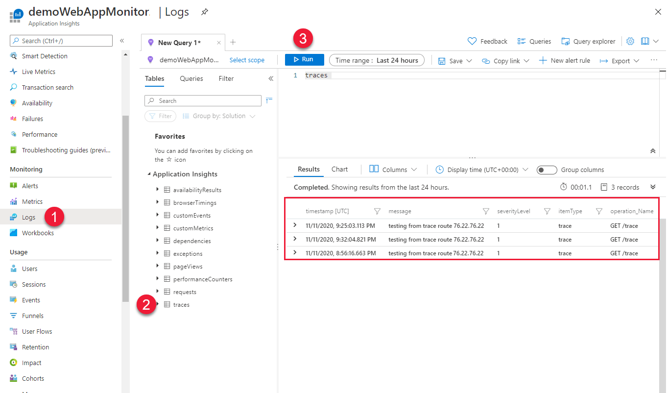 azure How can I view logs in Application Insights? Stack Overflow