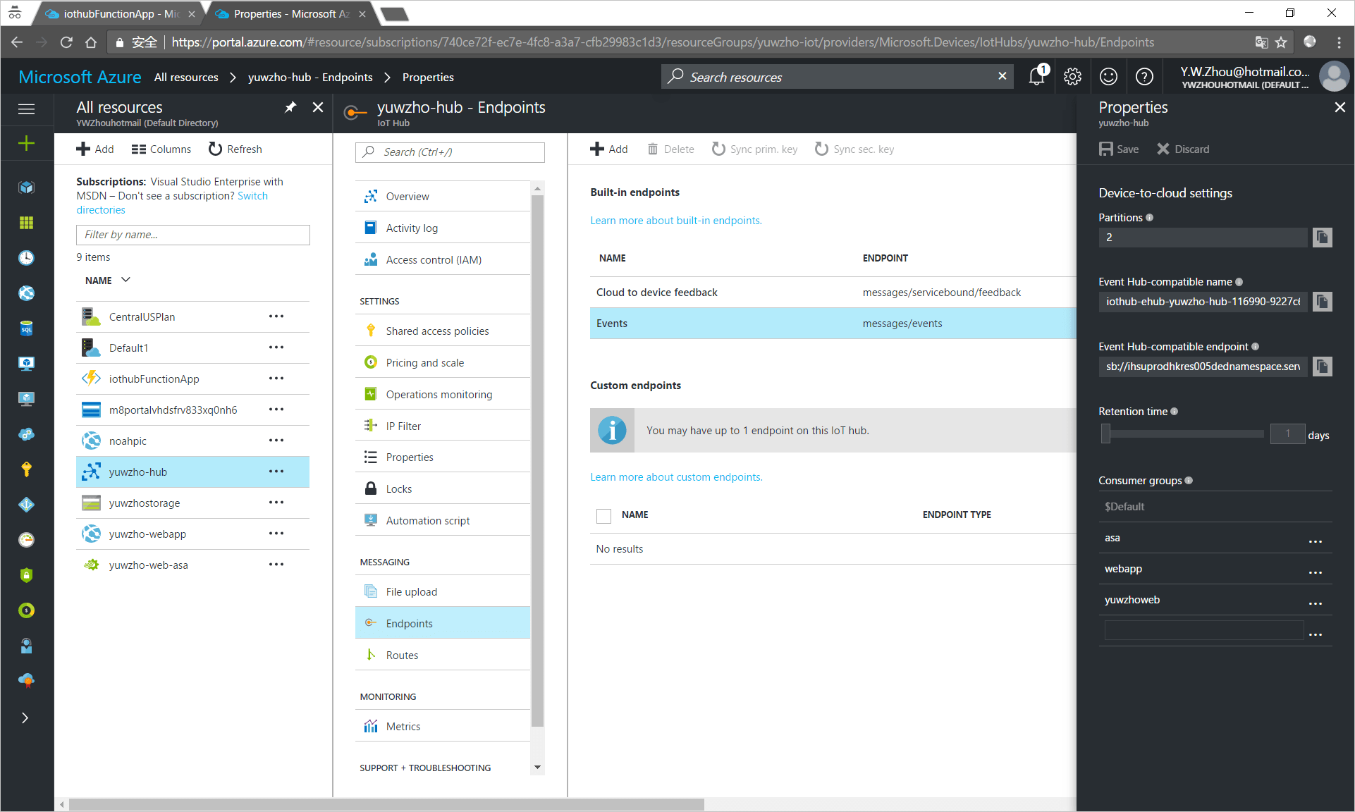 Save messages to Azure Storage · Azure IoT