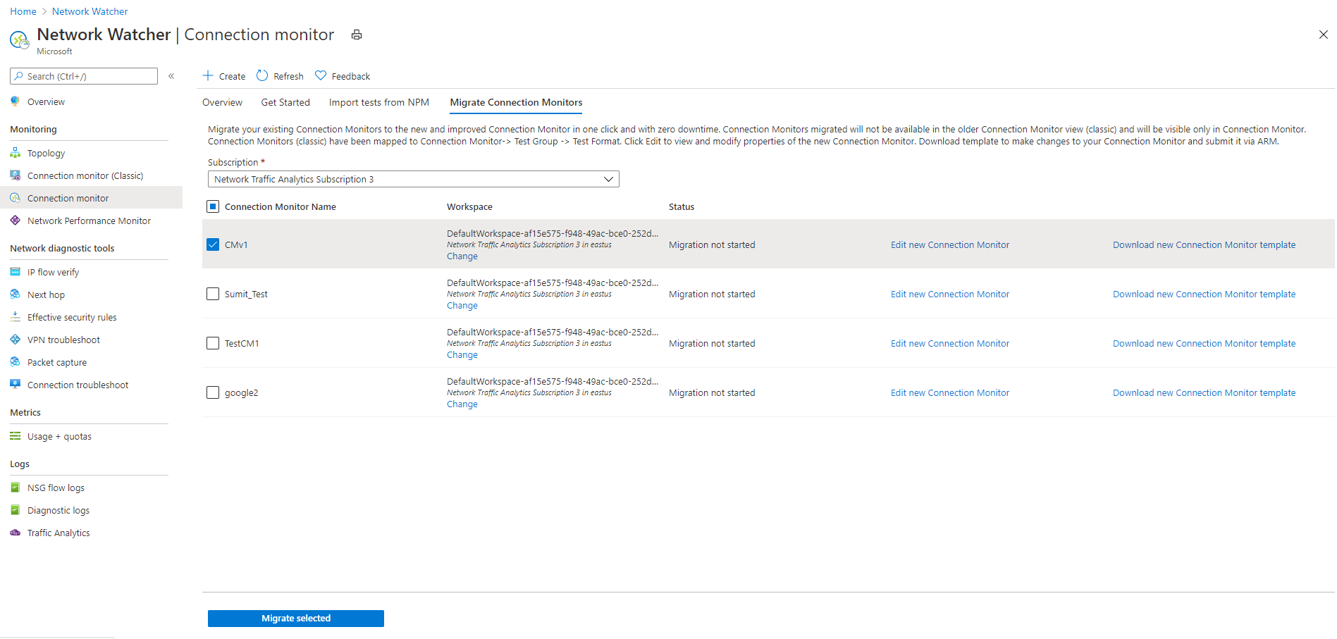 Migrate to Connection Monitor from Connection Monitor Azure Network