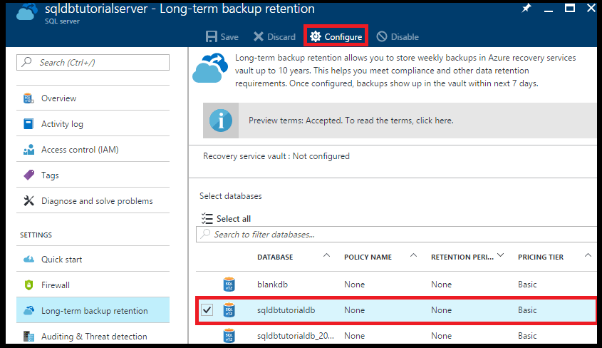 Store Azure SQL Database backups for up to 10 years Microsoft Docs