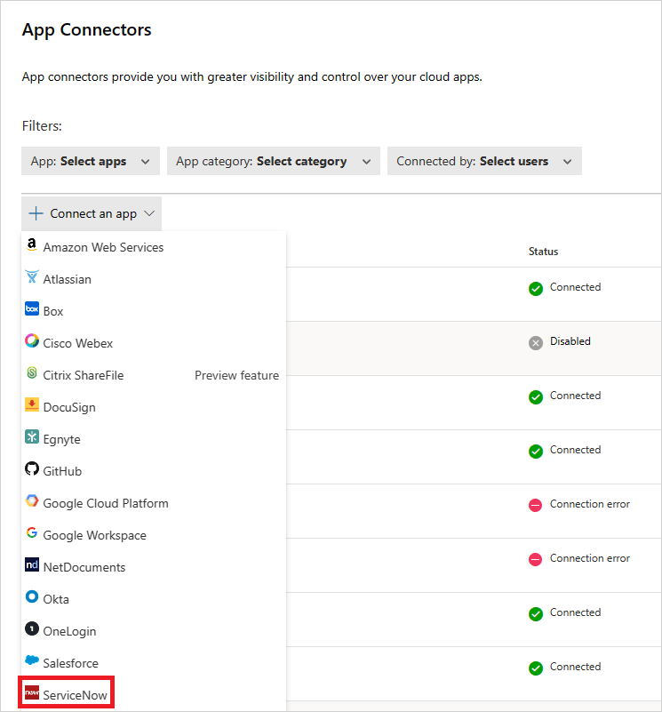 Connect ServiceNow to Cloud App Security Microsoft Docs