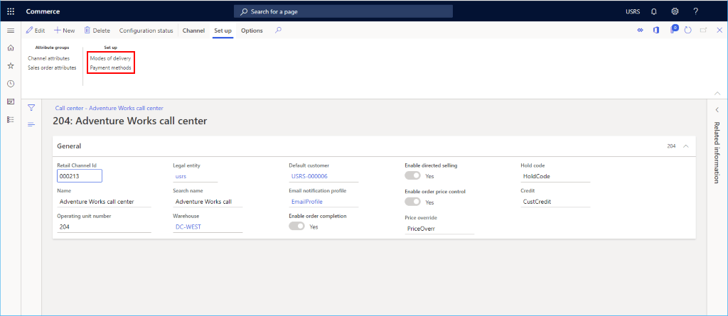Set up a call center channel Commerce Dynamics 365 Microsoft Docs