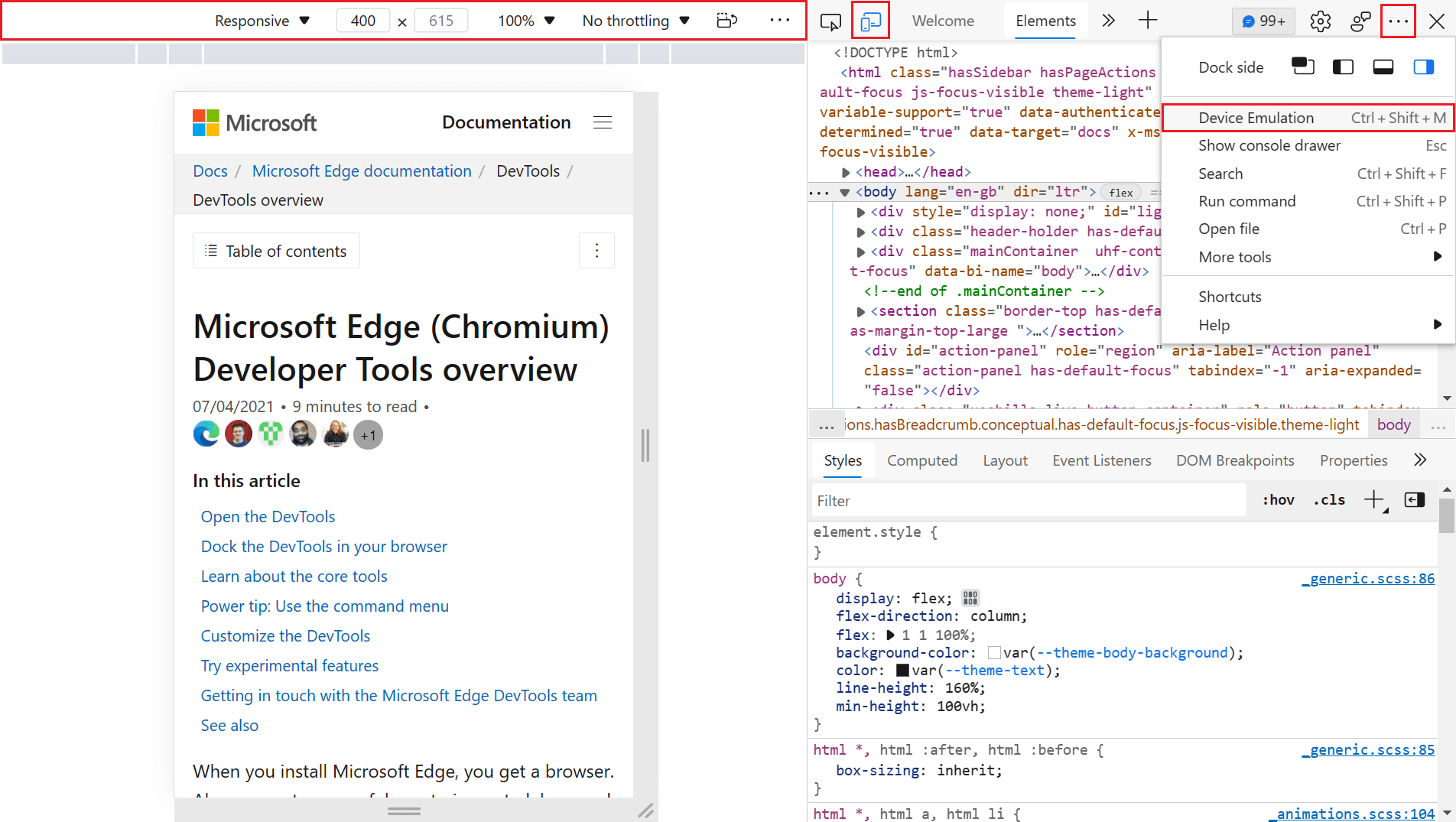 DevTools Inbrowser responsive design and emulation tools DevTools