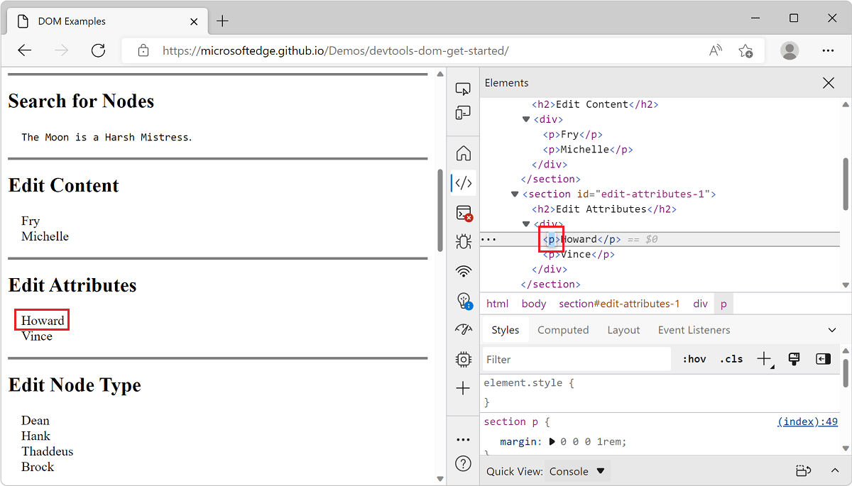 Get started with viewing and changing the DOM Microsoft Edge Get started with viewing and changing the DOM Microsoft Edge