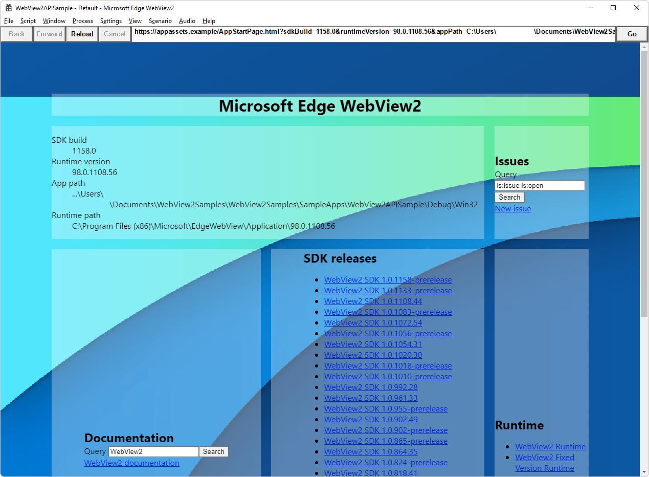WebView2 sample Win32 C++ app Microsoft Edge