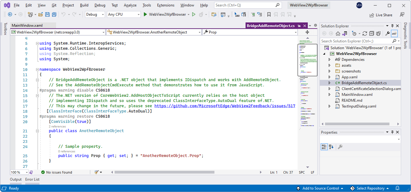 WebView2 sample WPF browser app Microsoft Edge