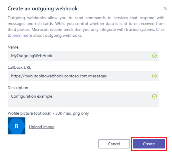 Create an Outgoing Webhook Teams Microsoft Docs
