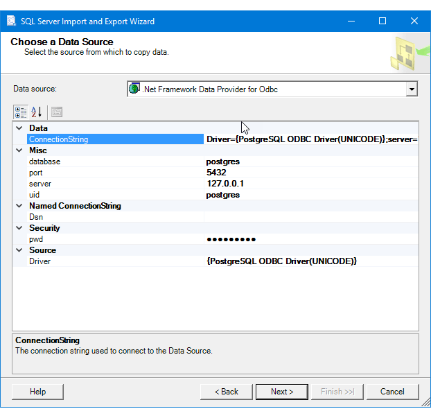 Connect to a PostgreSQL Data Source (SQL Server Import and Export