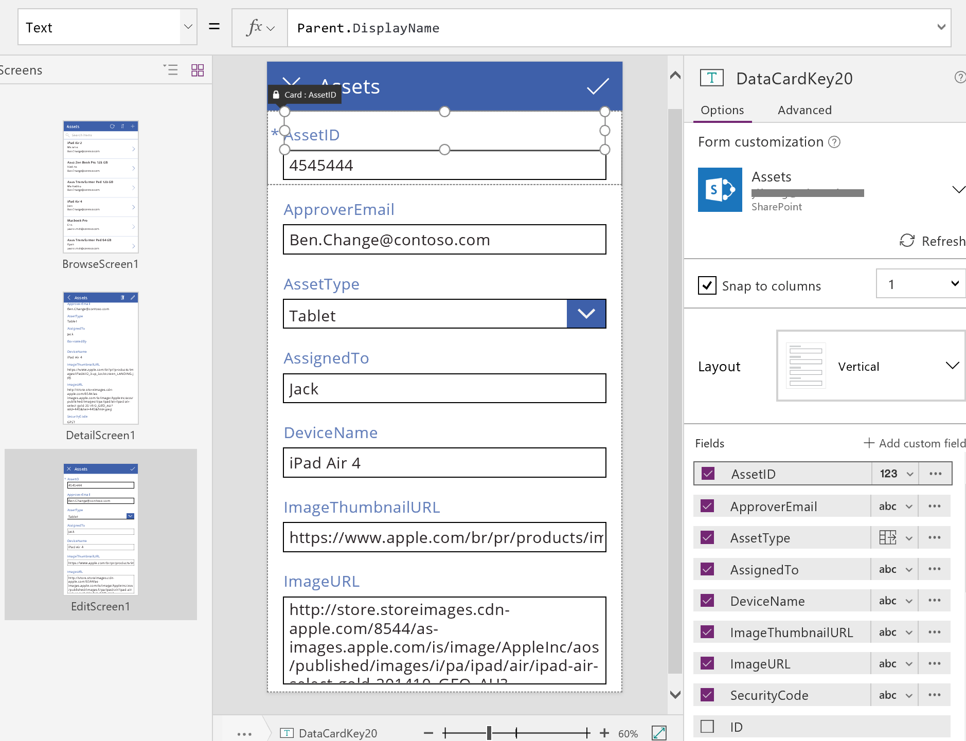 Comprender los formularios de aplicaciones de lienzo Power Apps