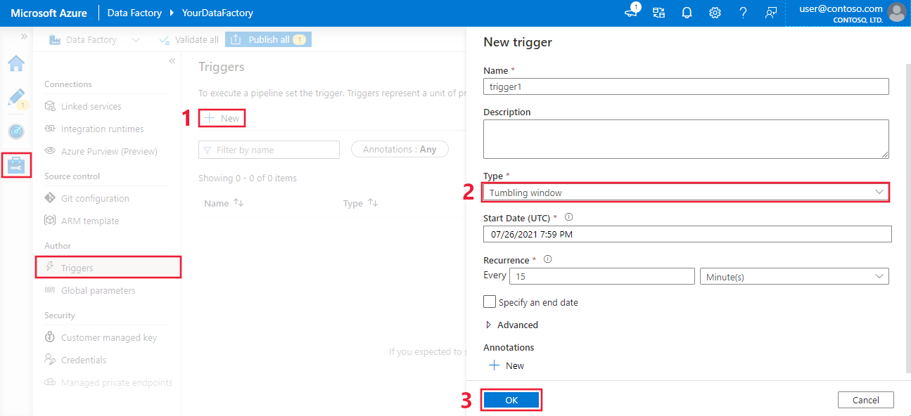 Membuat pemicu jendela tumbling - Azure Data Factory & Azure Synapse |  Microsoft Docs