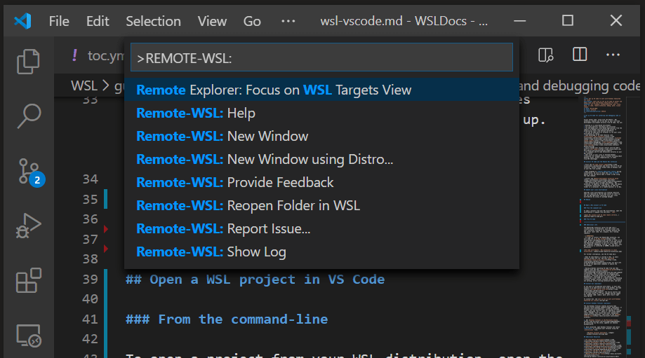 WSL에서 VS Code 사용 시작 Microsoft Docs