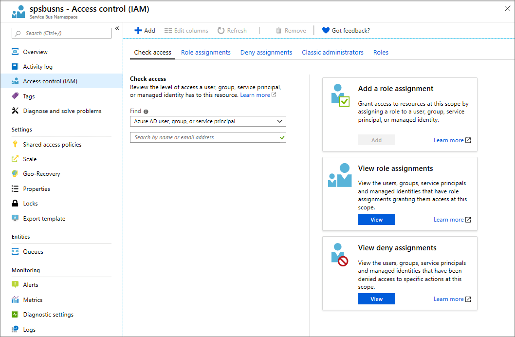 Authenticate an application to access Azure Service Bus