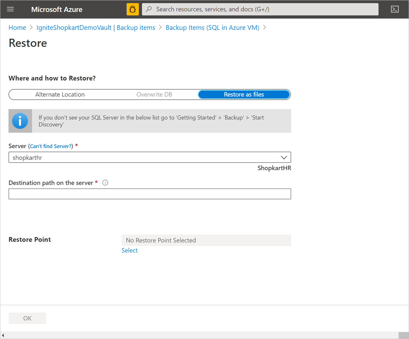 SQL Server data bases herstellen op een virtuele Azure