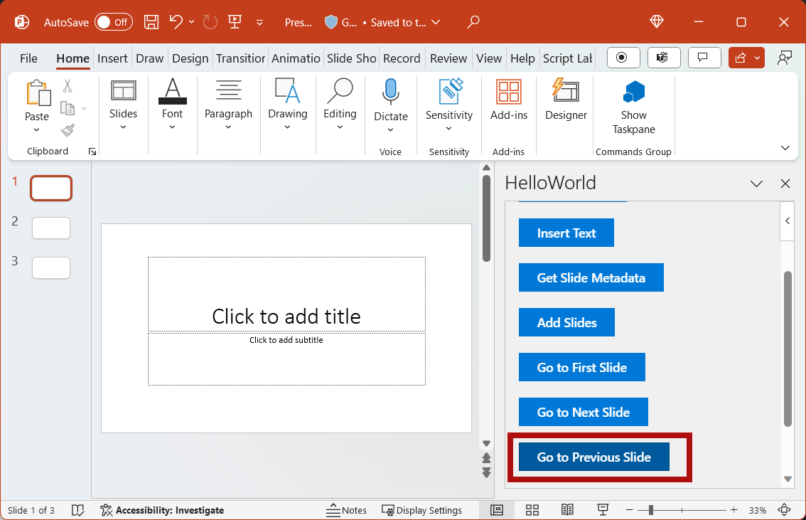 PowerPoint addin tutorial Office Addins Microsoft Docs