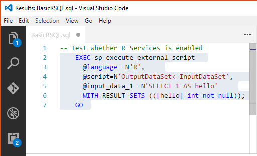 Usando o código R no TransactSQL (R no início rápido do SQL