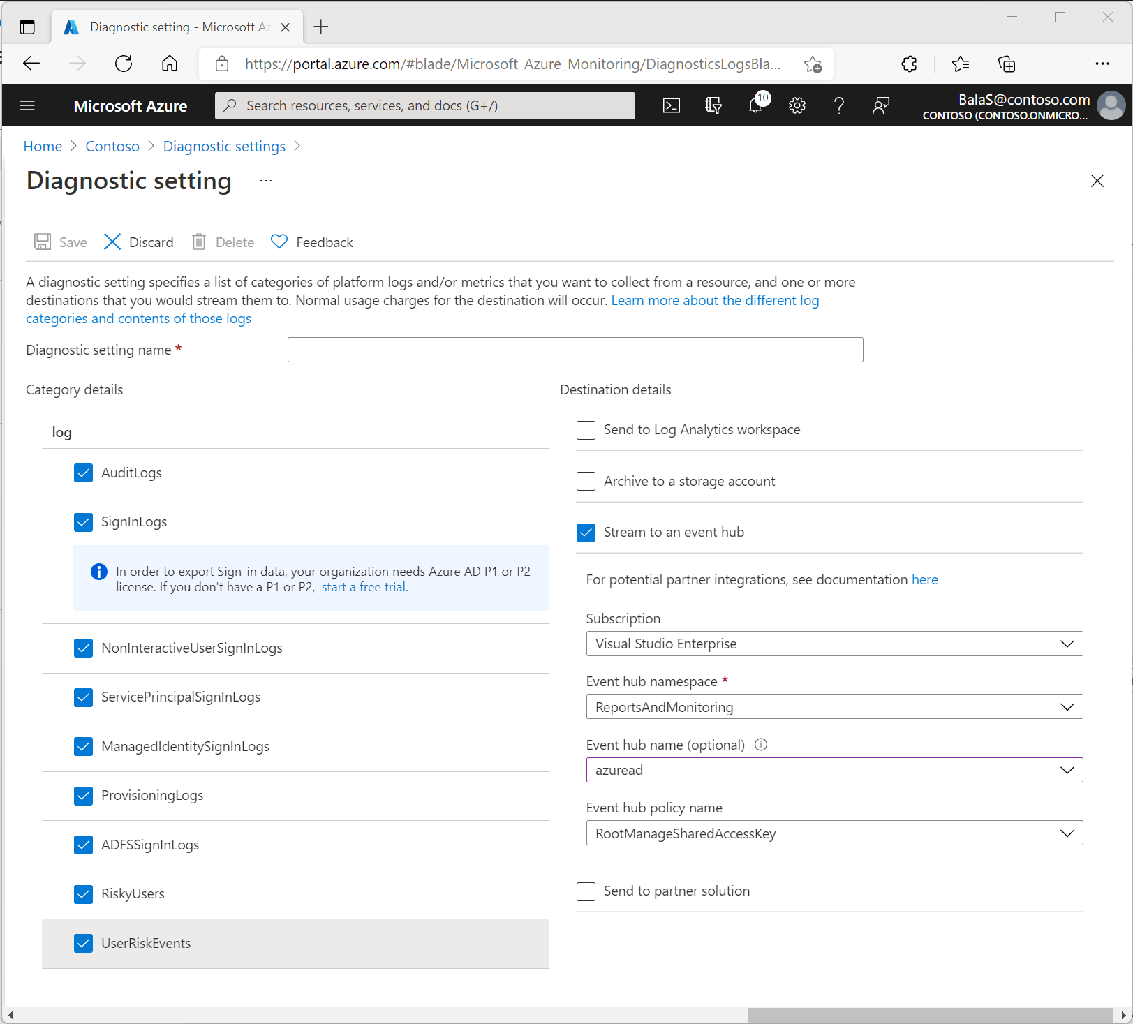 Tutorial Stream logs to an Azure event hub Microsoft Entra