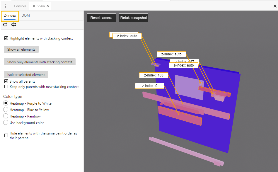 Navigate zindex, DOM, and layers using the 3D View tool Microsoft