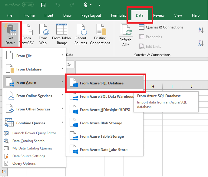 Excel'i tek bir veritabanına bağlama Microsoft Docs