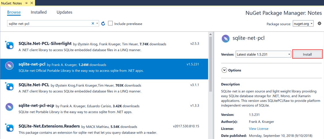 Store data in a local database Xamarin Microsoft Docs