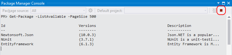 Package Manager Console Stop Controls