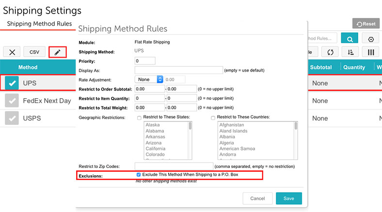 Miva Docs How To Guides Prevent P.O. Boxes in Your Shipping Settings