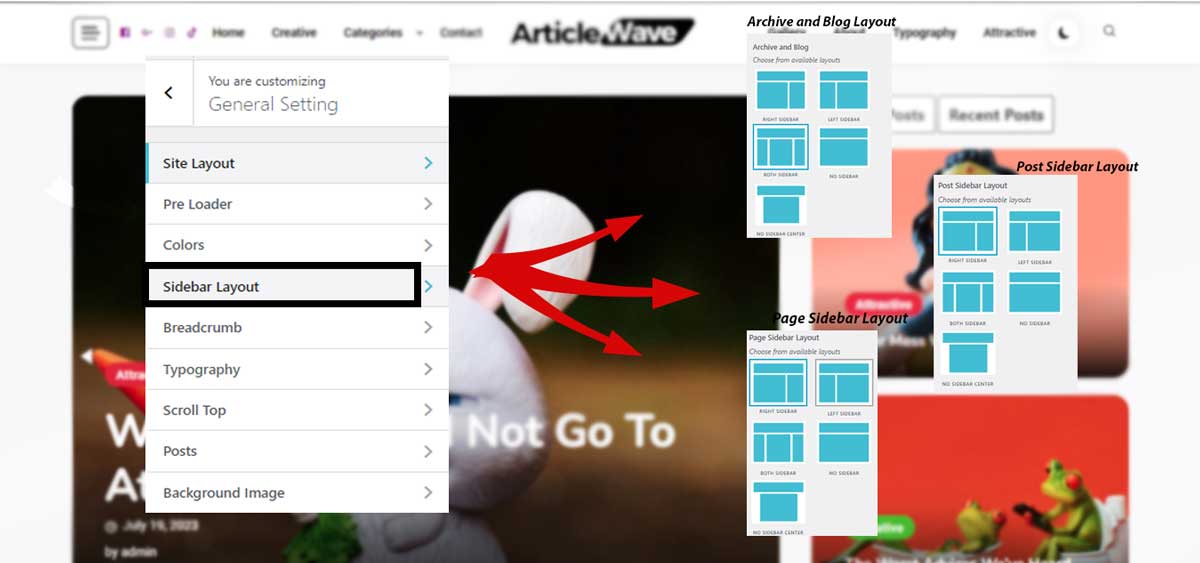 How to change the sidebar layout on your website? Article Wave